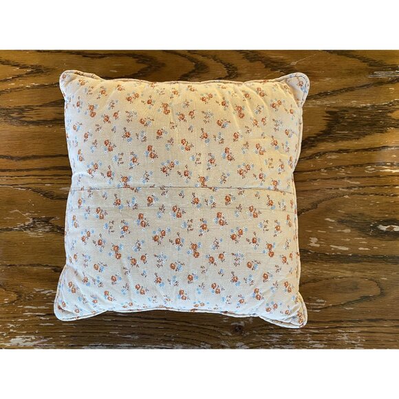 Vintage Quilted Floral Throw Pillow 11" x 11" Peach & Yellow Patchwork Design Ha - Picture 2 of 5